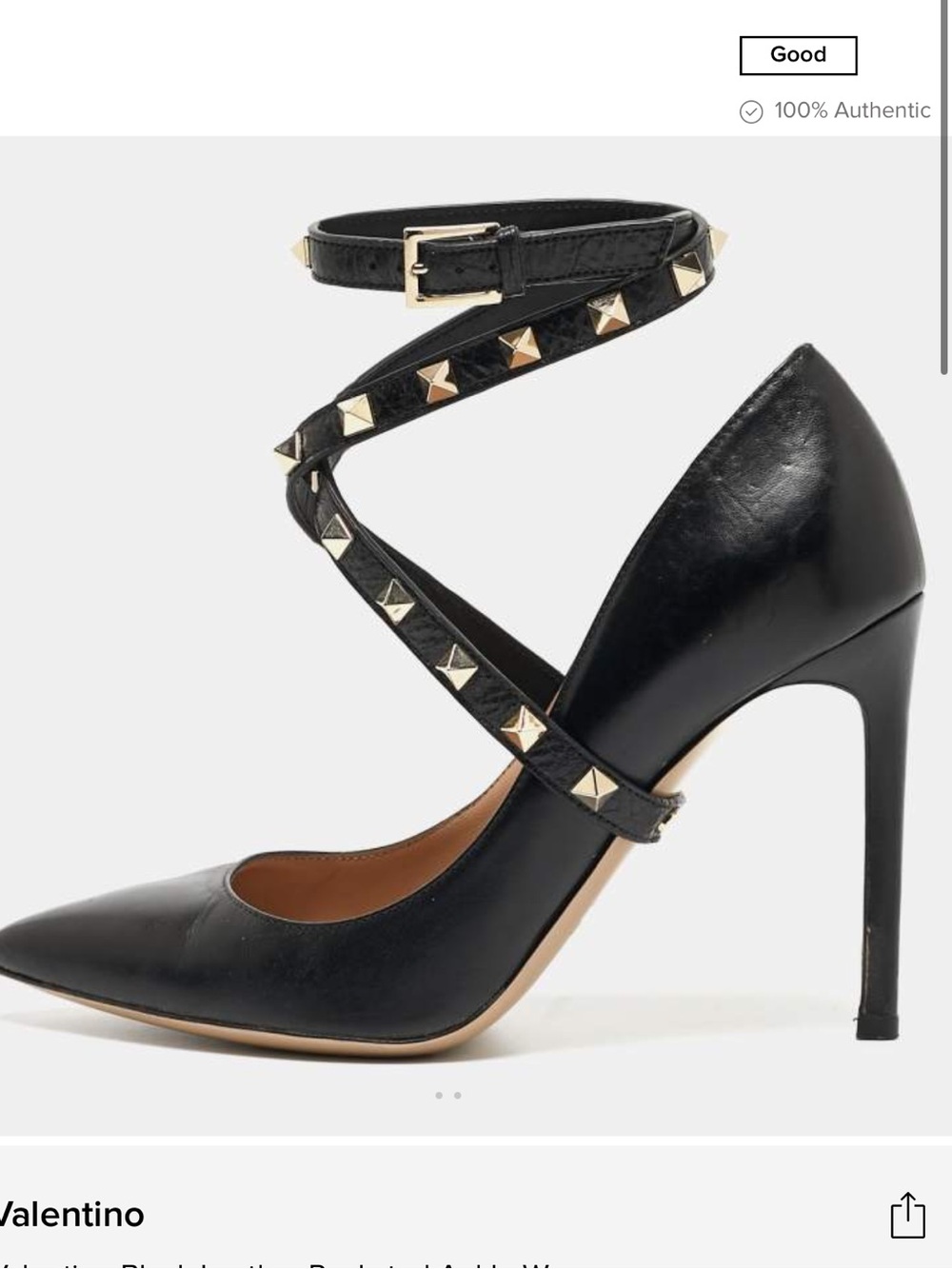 Valentino Black Leather Rockstud Ankle Wrap